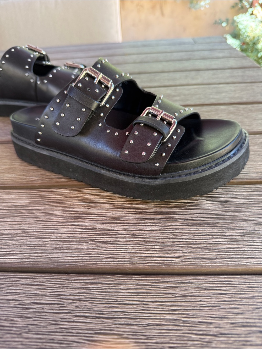 Marc Fisher Black Studded Double-Buckle Slide Sandals - Picture 4 of 7